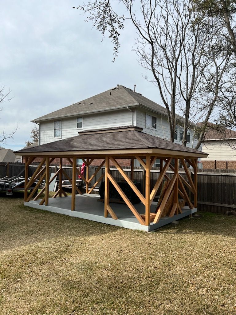 Custom wood gazebo built in a client's backyard